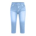 thumbnail image 4 of ZQUUVOU Capri Jeans for Women Pull On Jeggings High Elastic Breathable Tummy Control Yoga Pants Capri Leggings with Pockets Light Blue, 4 of 5