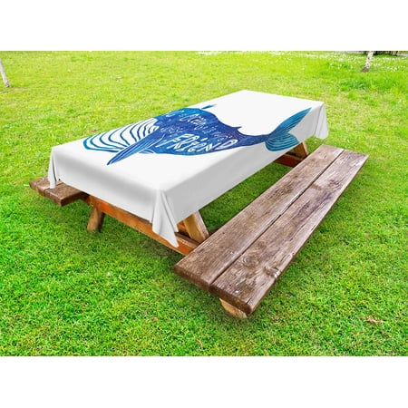Whale Outdoor Tablecloth, Kind of Ocean is My Best Friend Quote with Whale Fish Paintbrush Artsy Picture, Decorative Washable Fabric Picnic Table Cloth, 58 X 84 Inches,Violet Blue White, by