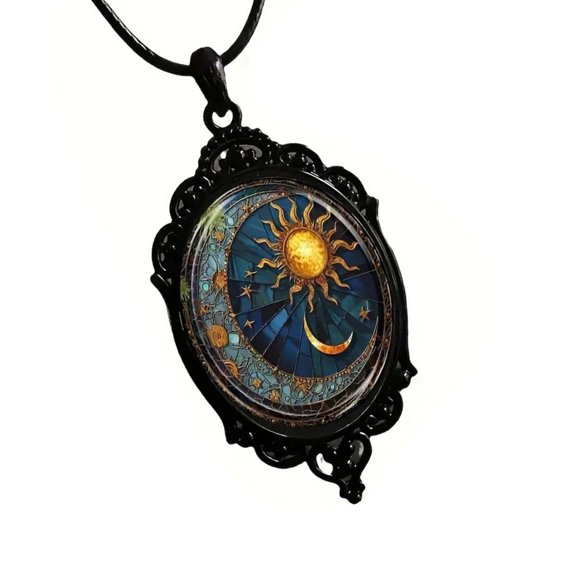 Stylish Necklace with Pendant and Intricate Sun and Moon Cutouts for Daily