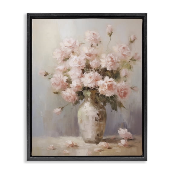 Stupell Industries Traditional Dainty Pink Rose Vase Black Floating Frame Canvas Art, 17 x 21, by Arlington Prints