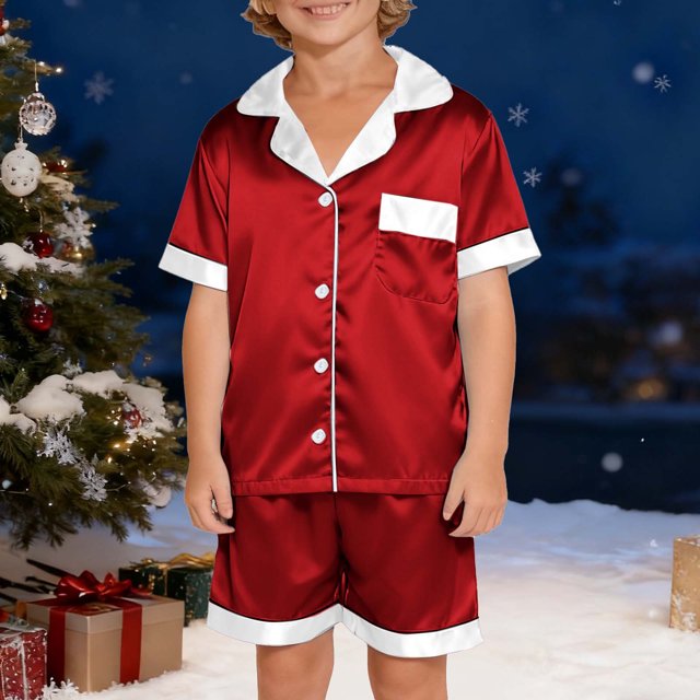 Conjunto navideño para padres e hijos, camiseta de manga corta con estampado navideño a cuadros, pantalones con bolsillos laterales, blusa de poliéster