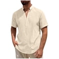 thumbnail image 2 of Men's Shirts 2026 Button Down Short Sleeve T-Shirt Linen Henley Tops Summer Basic Solid Shirt Beach Vacation Shirts 2026 Spring Summer Limited-time offer, 2 of 5