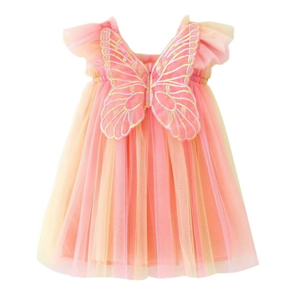 AJIWYH Pink Tutu Dress Toddler Baby Girls Fly Sleeve with Wing Tie Dye Rainbow Holiday Party Dress Dance Party Dresses Clothes Dress Yellow for 3-4 Years