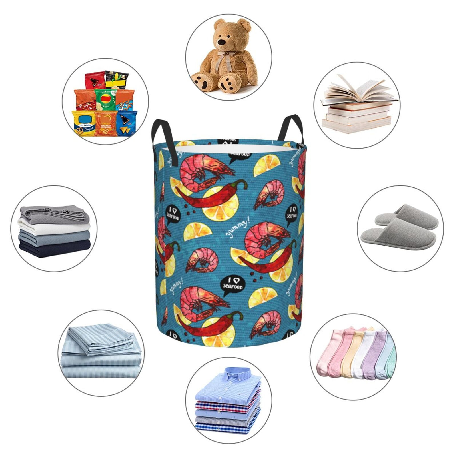 Large Laundry Basket with Handles - Red Shrimp Chili Lemon Kids Baby Dirty Clothes Laundry Hamper for Bedroom Aesthetic