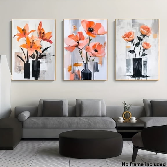 2D for FIAT, 3pcs, Frameless Canvas Painting, Living Room Decorative Art, Flat Canvas Set of 3 Abstract Floral Paintings, Suitable for Modern Wall Art in Living Rooms, Bedrooms, and Studios, Valenti