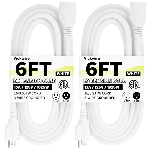 Cable de extensión Vockjour 16/3 blanco de 1,8 m, paquete de 2 unidades para interiores y exteriores