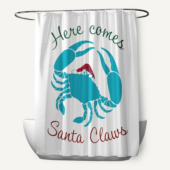 Simply Daisy 70" W x 73" L Santa Claws Crab Polyester Shower Curtain, Turquoise [1 Ct]