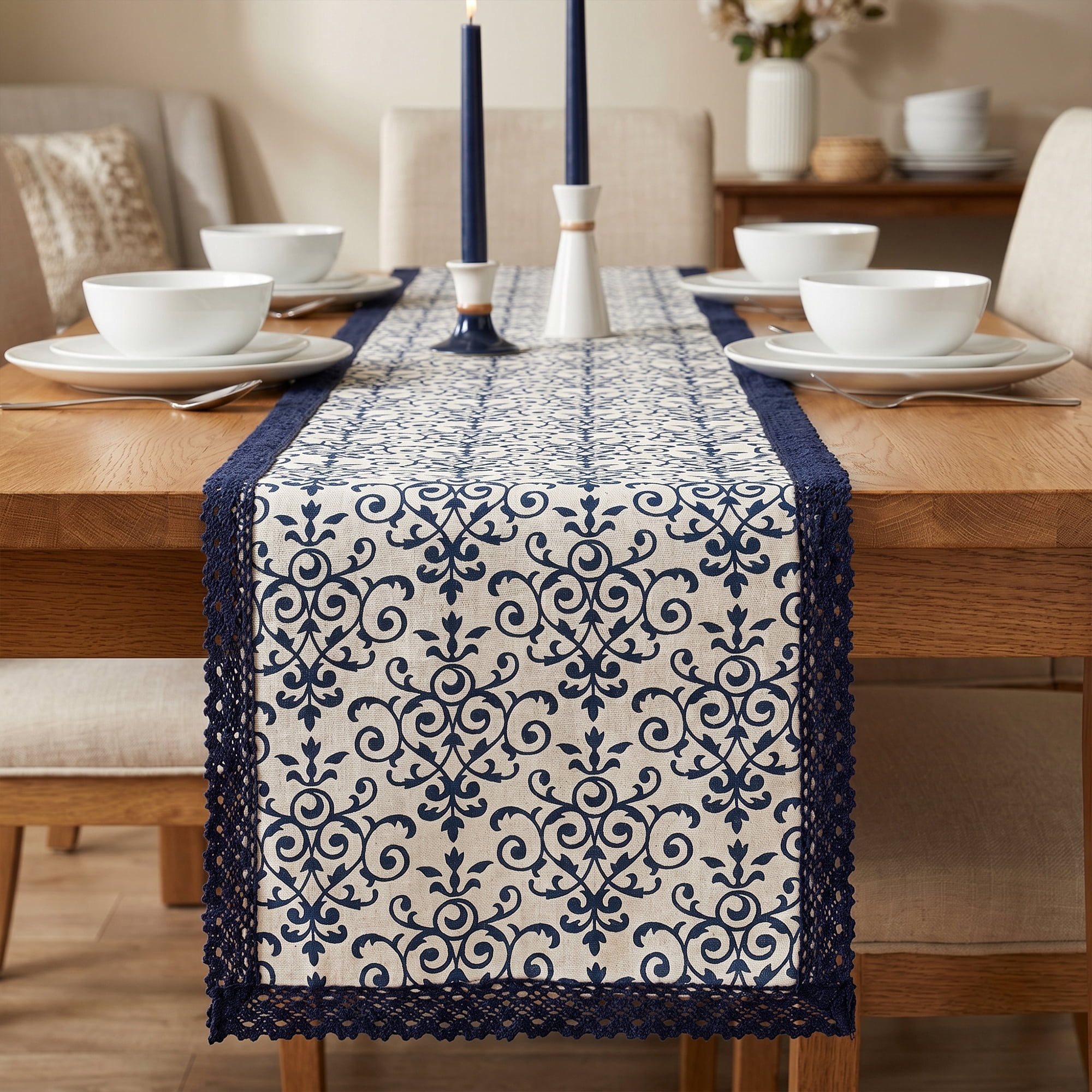 Unique Bargains Birthday Decorations Washable Cotton Kitchen Runner Blue 11.8x63in