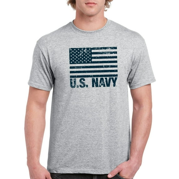 US Navy Mens Graphic Tee Athletic Heather - Flag U.S. 100% Cotton Regular Fit