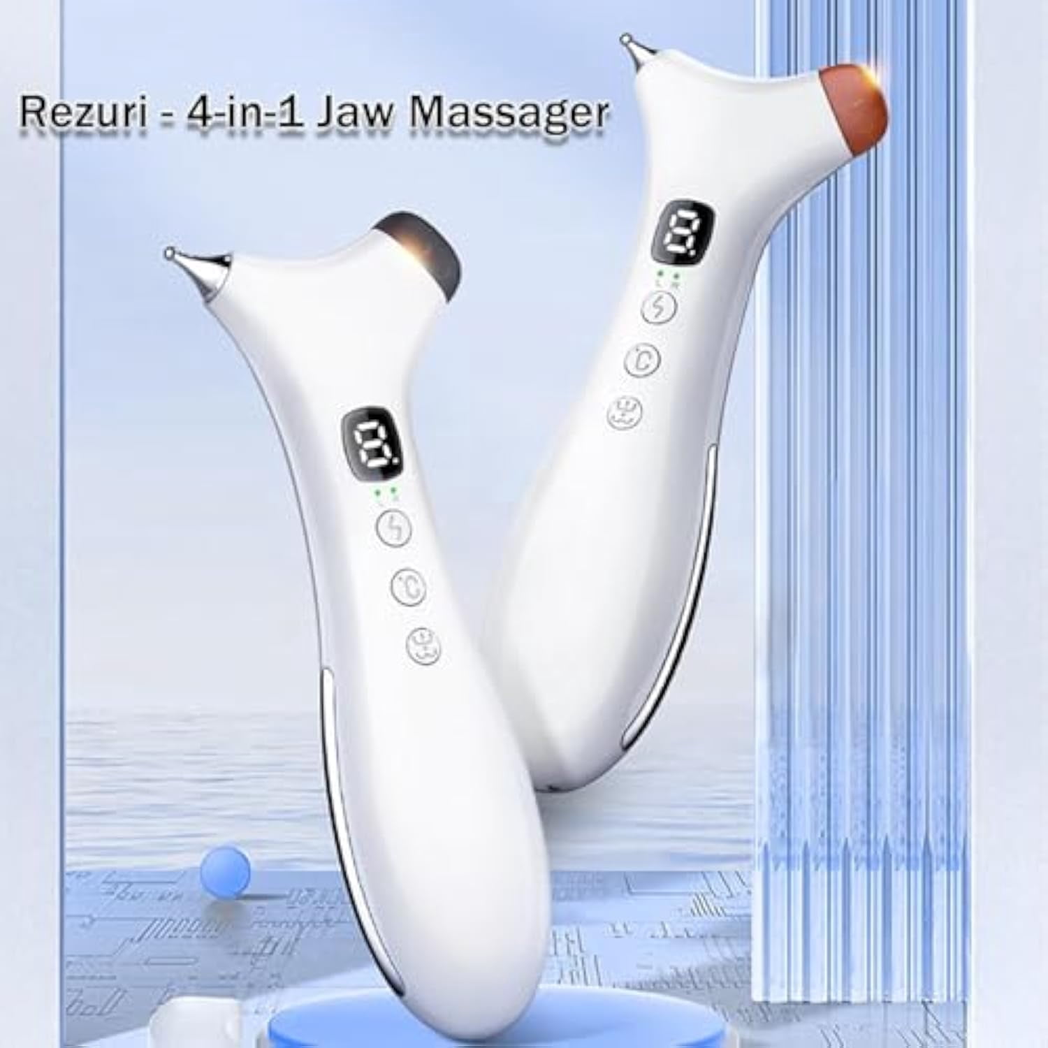 Rezuri - 4-in-1 Jaw Massager, Cura Pen TMJ Relief Device, Rezuri TMJ Massager, Facial Sculpting Device with Soothing Heat and Vibration, Meridian Massagers for Jaw, Face & Neck Pain, Stiffness