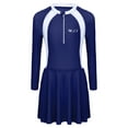 thumbnail image 2 of renvena Kids Girls One Piece Rash Guard Swimsuit Long Sleeve Swim Dress UPF 50+ Beachwear Bathing Suit Navy Blue L, 2 of 7
