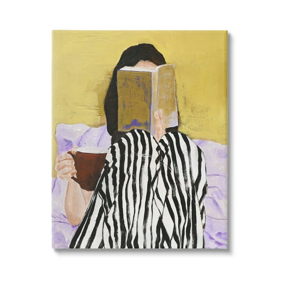 Stupell Industries Girl Reading in Bed Literature & Flim Painting Gallery Wrapped Canvas Art Print Wall Art, 16 x 20