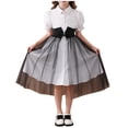 thumbnail image 1 of Vestido Formal de Manga Corta Vestido de Malla de Solapa de Color Sólido para Niños con Mangas Hinchadas Y Falda en Capas, Cintura de Contraste con Arco, Casual Y Cómodo para Niños de Mediano a Grande, 1 of 7