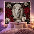 thumbnail image 2 of Floral Garden Lion with Face Upper Detailed Shoulders, Mystical Fantasy for Space Lovers, Galaxy Room Decor, Valentine'S Day Gift, Tapestry Wall Hanging for Bedroom and Dorm, 2 of 7