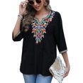 thumbnail image 4 of Grosy Embroidered Tops for Women 3/4 Sleeve V Neck Plus Size Boho Mexican Style Blouse Peasant Tops Women T Shirts Casual Tee Ladies Tunics-3XL/Black/806/G, 4 of 10