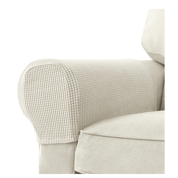 Garayma Armrest Covers 2pcs Stretch Fabric Anti-Slip Sofa Arm Chair Slipcovers Furniture Protectors Ivory White