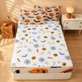 thumbnail image 4 of Homewish Halloween Cartoon Pumpkin Zipper Full Size Comforter Sets with Fitted Sheet and 2 Pillowcases, Bat Silhouette Zipper Bedding Set, Cream Orange Black, Pumpkin Bat Reversible, 4 of 7