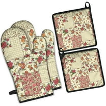 Pioneer Flower Floral Print Pattern Kitchen Oven Mitt and Pot Holder Sets 2 Pcs for Baking, Cooking and Grilling, Heat Resistant Up To 392 °F