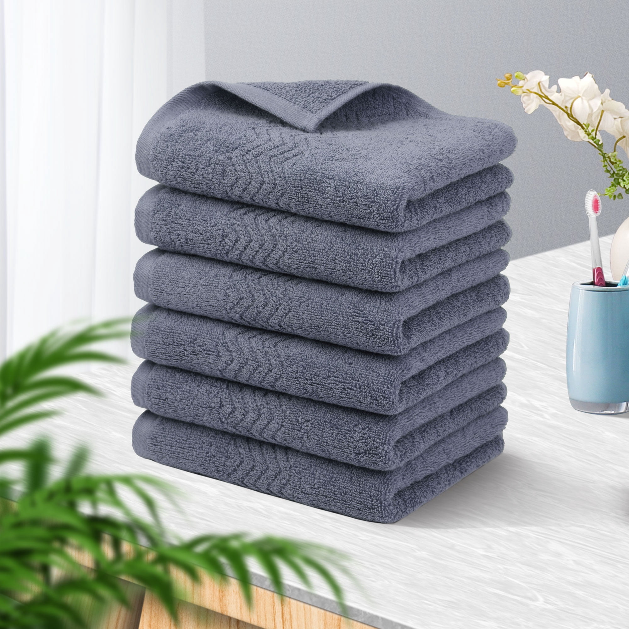 PiccoCasa 6 Pack Soft Hand Towels Cotton 13 x 29" for Bathroom Dark Blue