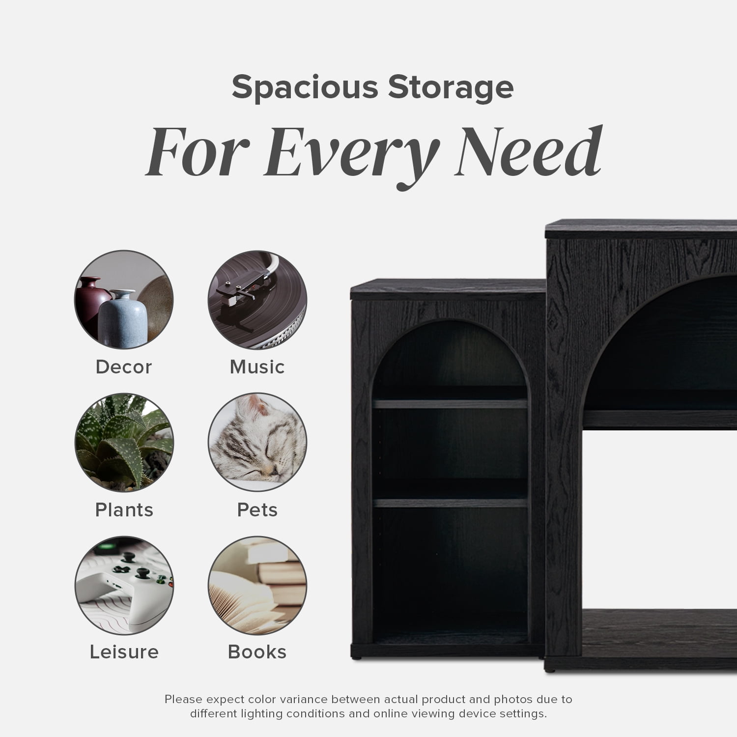 Mopio Blake 59" Arched TV Stand, Fireplace Mantel, Modular Side Storage Shelves, Entertainment Center for Living Room, Credenza, Media Console (Black, No Insert)