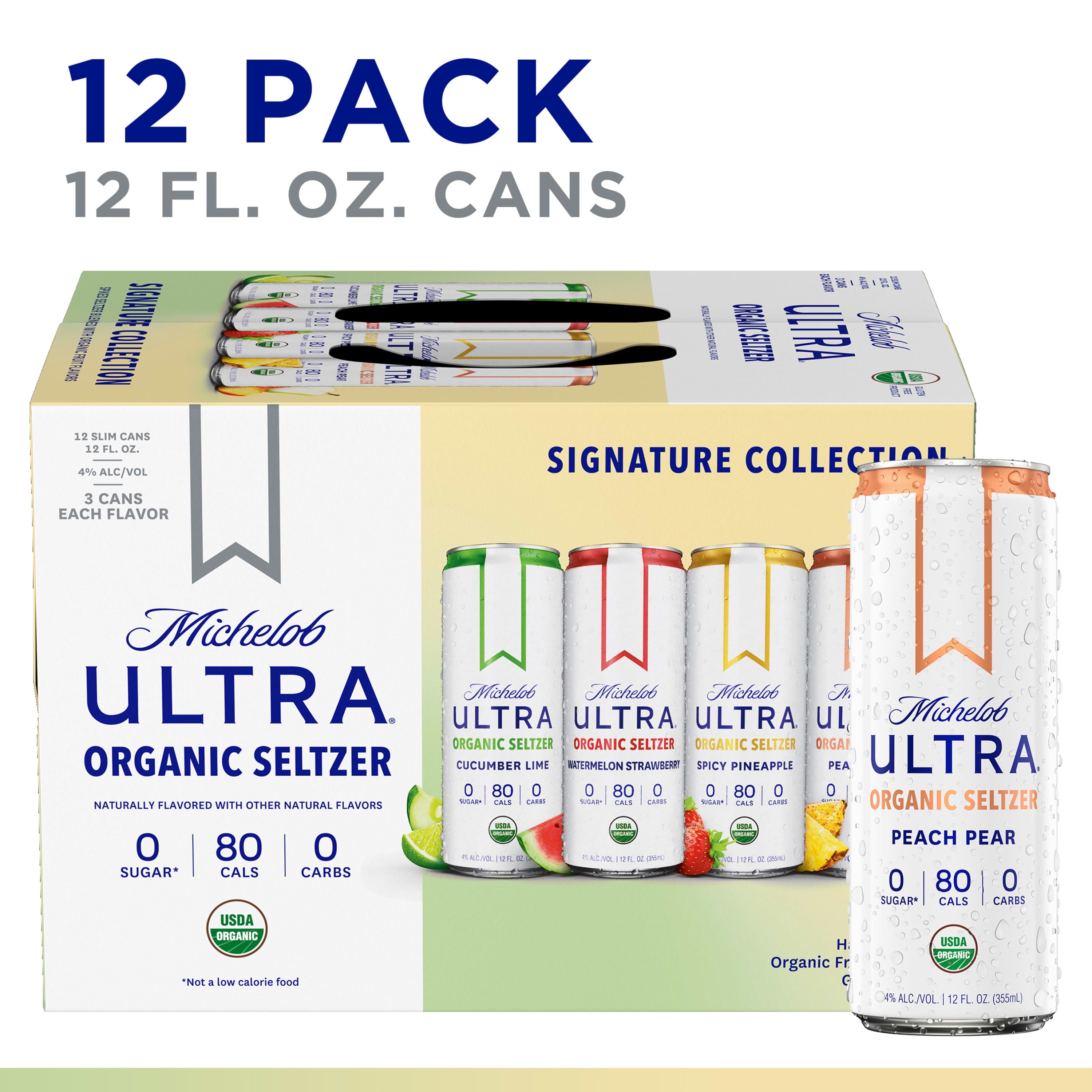 Michelob ULTRA Organic Hard Seltzer, Variety Pack, 12 Pack, 12 FL OZ Slim Cans 4% ABV