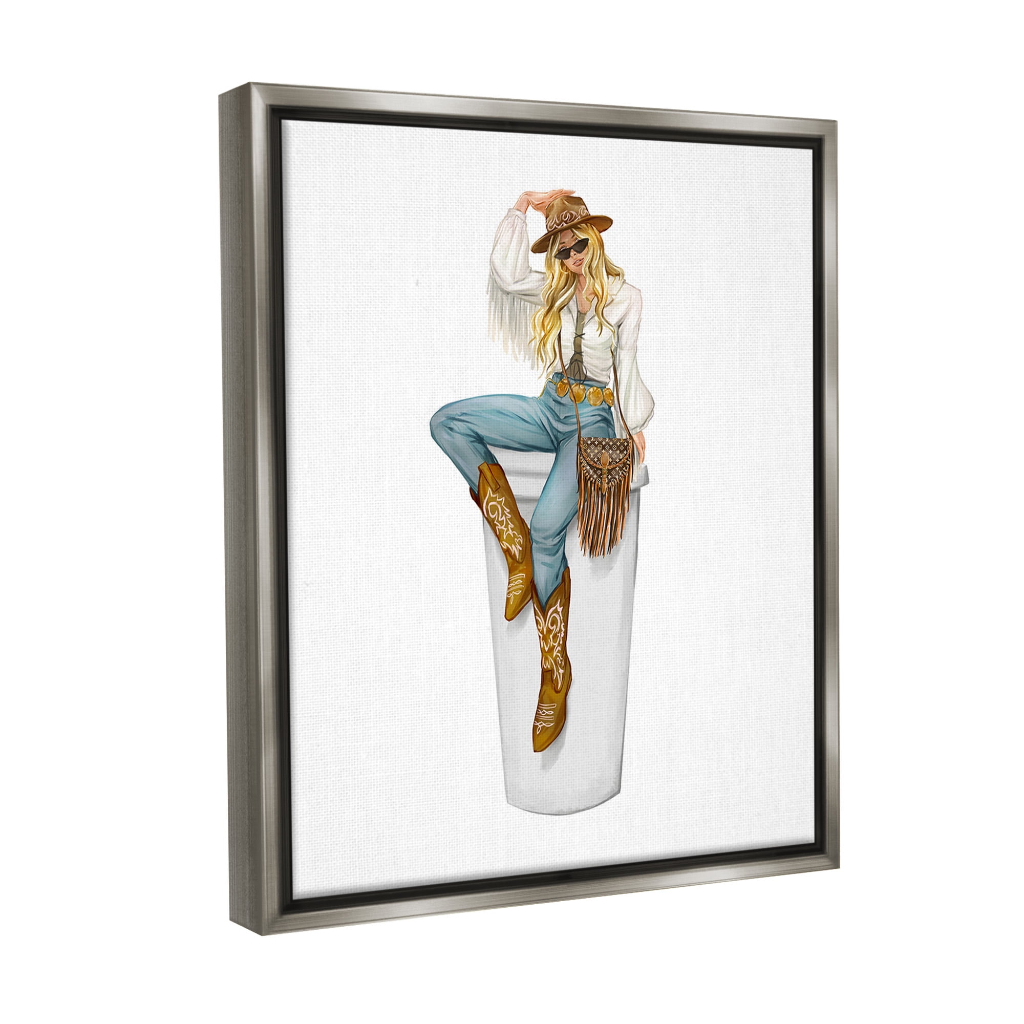 Stupell Industries Boho Cowgirl & Coffee Food & Beverage Painting Gray Floater Framed Canvas Art Print Wall Art, 25 x 31
