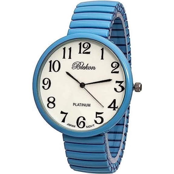 Blekon Collections Women’s Super Large Face Watch With Stretch Band, Japanese PC21J Movement, Adult Timepiece