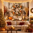 thumbnail image 3 of Autumn Wreath on Rustic Barn Door, Cozy Farmhouse for Harvest Lovers, Seasonal Wall Art, Thanksgiving Hostess Gift, Tapestry Wall Hanging for Living Room and Dining Room, 3 of 7