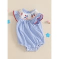 thumbnail image 4 of BemeyourBBs Baby Girls Romper, Fly Sleeve Stripes Embroidery Stars Bow Bodysuit, 4 of 9
