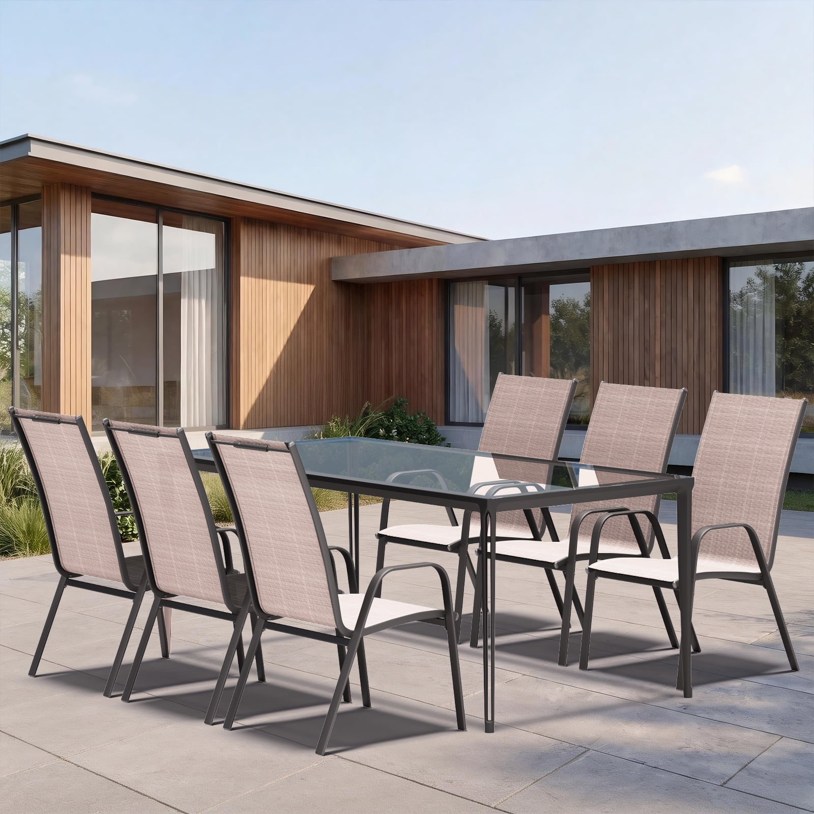 FUNDAZE Outdoor Dining Chairs Set of 4, Patio Dining Chair Stackable Armrest Patio Chairs Space Saving for Garden Backyard Deck, Brown