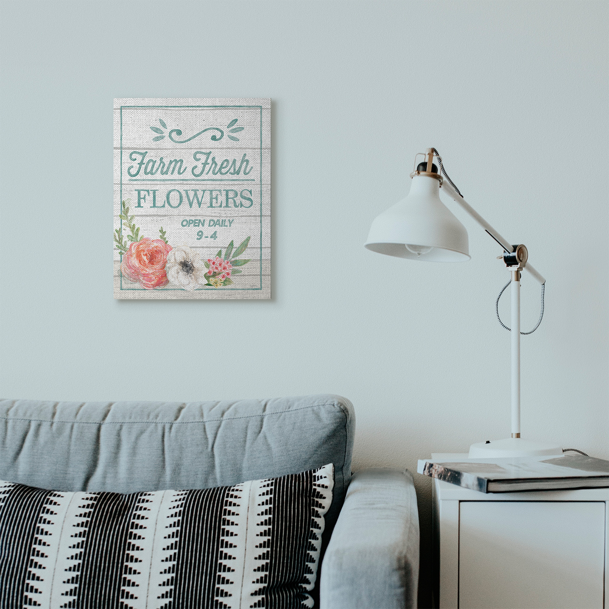Stupell Home Décor Farm Fresh Flowers Rustic Wood Textured Word Design Canvas Wall Art by Mary Urban
