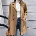 thumbnail image 2 of IROINNID Women's Mid-Long Trench Coat Notch Lapel Solid Color Long Sleeve Jacket Button Turndown Neck Slim Fit Warm Medium And Long Jacket, Khaki, 2 of 6