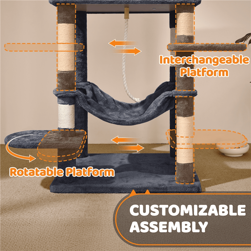 Alden Design 59" Cat Tree with Condo and Scratching Post Tower, Dark Gray