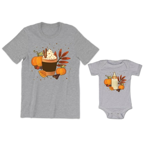 Mama Coffee Lover Women's T-Shirt Halloween Fall Pumpkin Spice Graphic Tee Baby Milk Lover Baby Bodysuit Family Matching Mommy Daughter Son Outfits