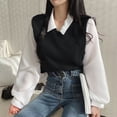 thumbnail image 2 of WXLWZYWL Womens Fake Two Piece T-Shirt Splicing Long Sleeved Sweatshirt Loose Thread Versatile Top, 2 of 5
