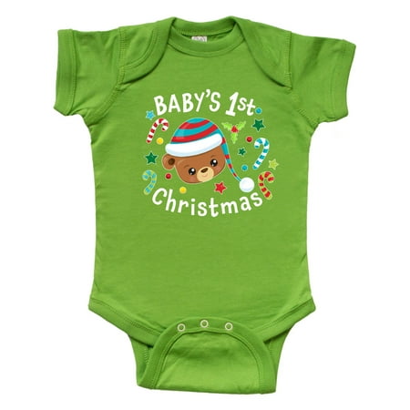 

Inktastic Baby s 1st Christmas Cute Bear with Candy Canes Gift Baby Boy or Baby Girl Bodysuit