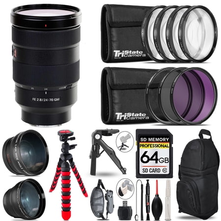 Sony FE 24-70mm f/2.8 GM Lens - 3 Lens Kit + Tripod + Backpack - 64GB Accessory Bundle