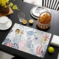 thumbnail image 3 of Navy Blue Coastal Placemats Set of 8, Coral Turtle Starfish Jellyfish Placemats for Dining Table, Place Mats for Kitchen Tabletop, Waterproof Wipeable Dining Table Mats Set, 3 of 9