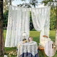 thumbnail image 1 of Linnome White Lace Sheer Curtain Rod Pocket Floral Embossed Tulle Window Treatment for Home Living Room Wedding Decor, 1 of 6