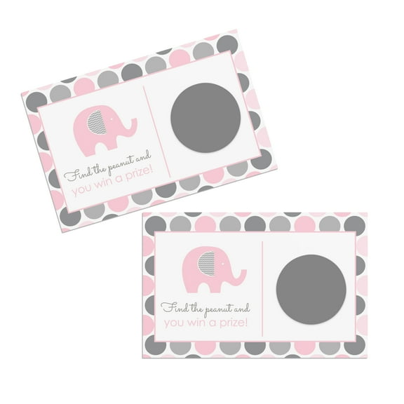 Pink Elephant Scratch Off Game Cards for Baby Shower, Birthday, or Gender Reveal - 28 Pack - Paper Clever Party