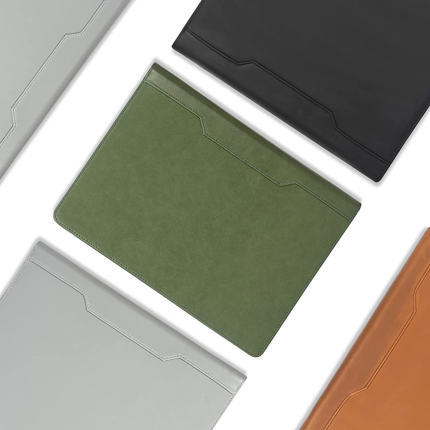 LeatherBelief Portfolio 3 Ring Binder,Vegan Leather Portfolio Binder with Zipper,Business Padfolio Organizer Notepad Holder,Portfolio Folder with Tablet for ipad Pro 13 MacBook,Green