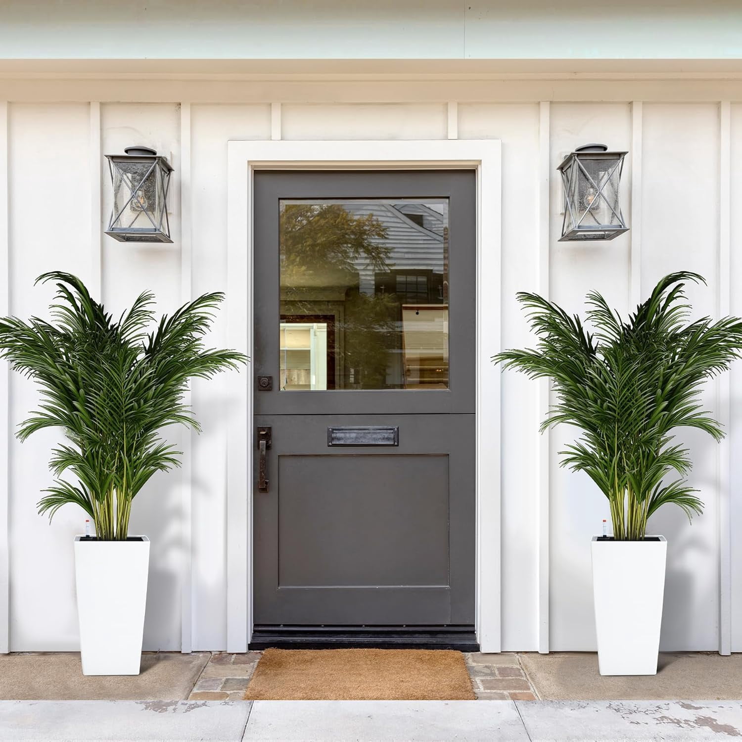 Garvee 16" Tall Self-Watering Planter Pots, Set of 4, Outdoor & Indoor Planters with Water Level Monitor and Drainage Holes, White