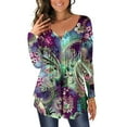 thumbnail image 2 of Henley Tunic Tops for Women Hide Belly Tunic Floral Print Blouse Front Pleated Shirts Long Sleeve Christmas Shirts Tops, 2 of 7
