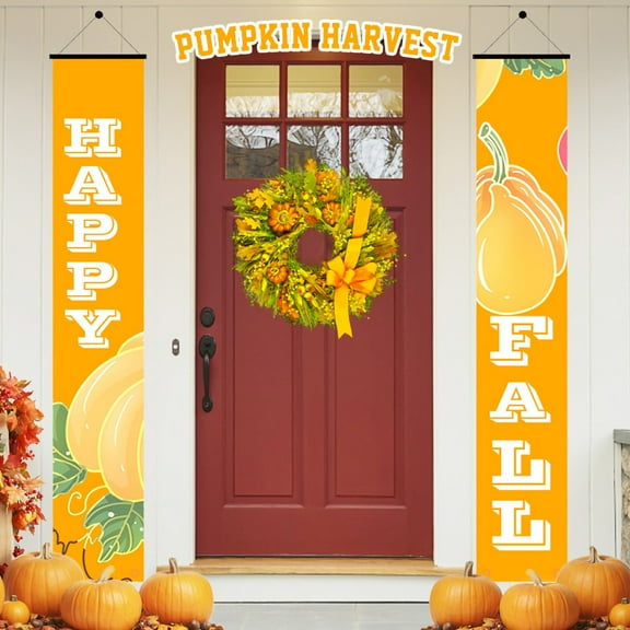 GFHFHITJ Hanging Banner Porch Sign Autumn Pumpkin Maple Leaf Backdrop Flag Fall harvests Welcome Banner for Indoor Outdoor Wall Door Decoration Thanksgiving Party Decorations 72"x12"