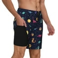 thumbnail image 3 of Haiem Space Dinosaur Mens Swim Trunks with Compression Liner 2 in 1 Swimming Shorts Stretch Swimwear Quick Dry,Board Shorts-Large, 3 of 9