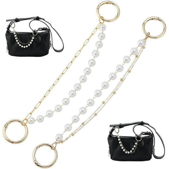 1box 2pcs 2 style Imitation Pearl & Alloy Shoe Chains with Spring Gate Ring Golden 24~24.5cm 1pc/style