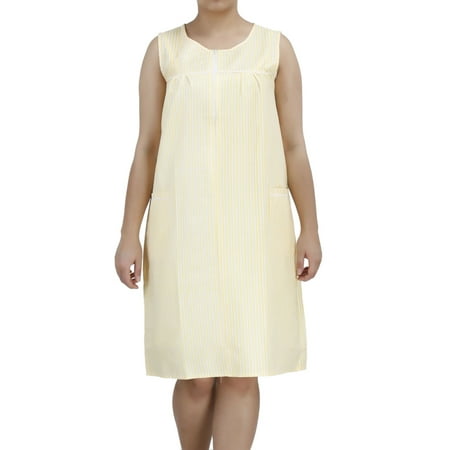 - Women's Zip-Up Sleeveless Cotton House Dress by EZI