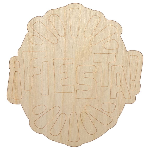 Fiesta Party Text Wood Shape Unfinished Piece Cutout Craft DIY Projects - 4.70 Inch Size - 1/8 Inch Thick