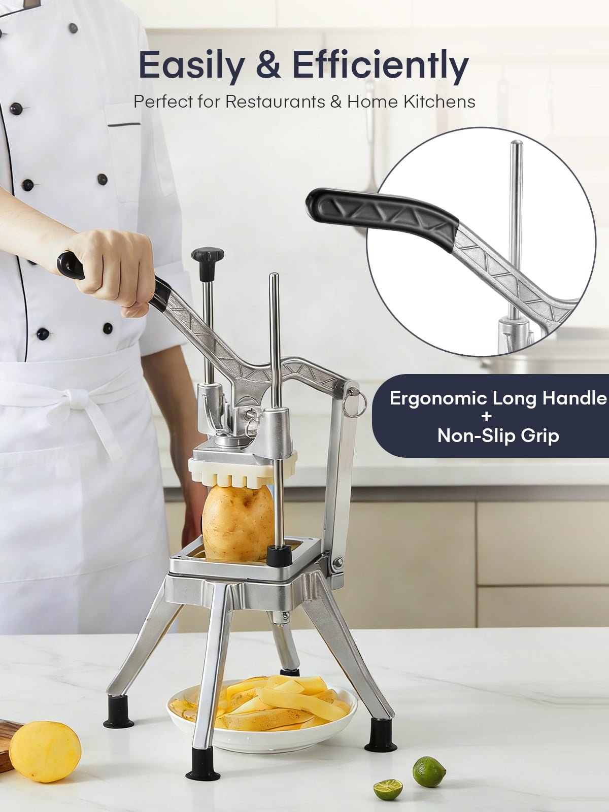 FOHERE Commercial Vegetable Fruit Chopper, W/6-Wedge Slicer&1/4″&3/8″&1/2" Blade Professional Food Dicer French Fry Cutter Onion Slicer Stainless Steel For Tomato Peppers Potato Mushroom