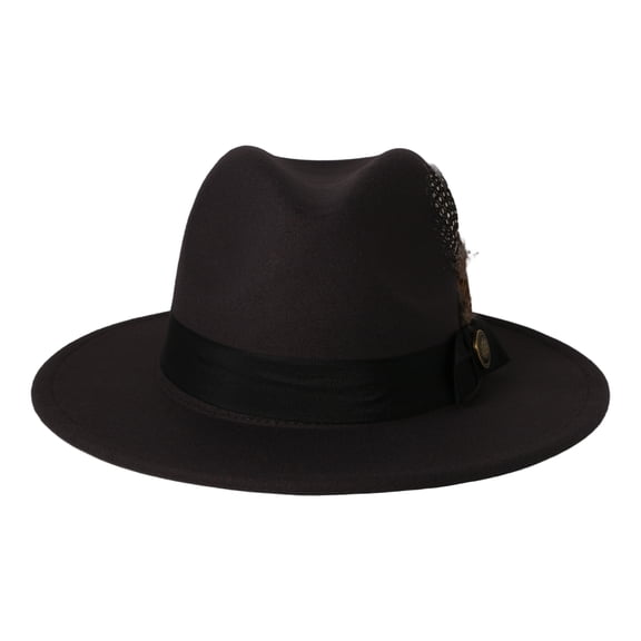 Avaner Men's Feather Trim Wide Brim Fedora Hat: British Vintage Gentleman Cap for Business Party Daily, Unisex